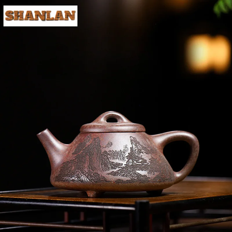 

230 мл Исинский фиолетовый глиняный чайник, камень ручной работы, горшок с необработанной рудой, высокотемпературный чайник, грязевой чайник с ситечком, набор для чая Zisha