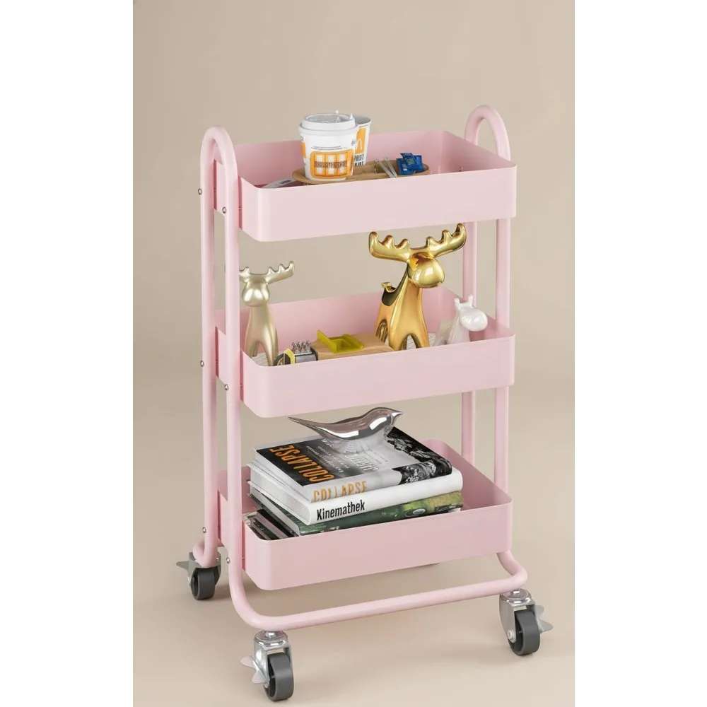 

3-уровневая сверхмощная тележка на колесиках с запираемыми колесами, многофункциональный органайзер для хранения для офиса, кухни, ванной комнаты