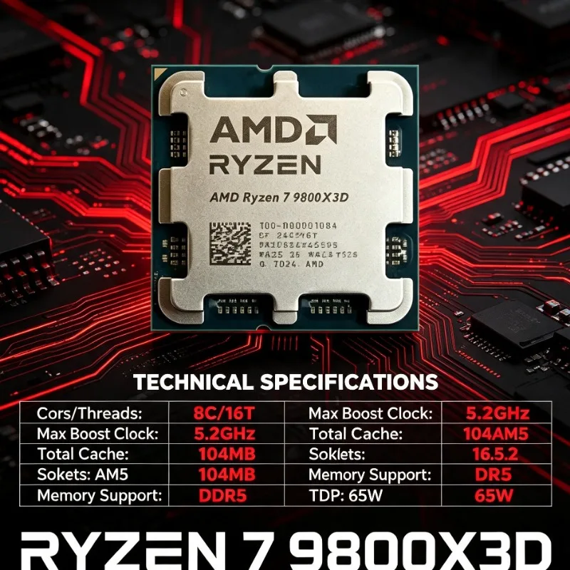 AMD Ryzen 7 9800X3D No Fan Version Desktop Processor 4.7GHz 96MB L3 Cache 4NM Socket AM5 DDR5 120W 8 Core CPU