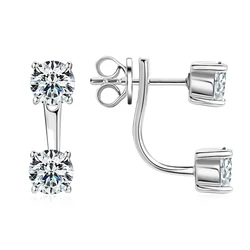 Sparking D1.0CT Moissanite Drop Stud Earrings Real 925 Silver Ear Jacket for Women Wedding Jewelry Valentine's Day Birthday Gift