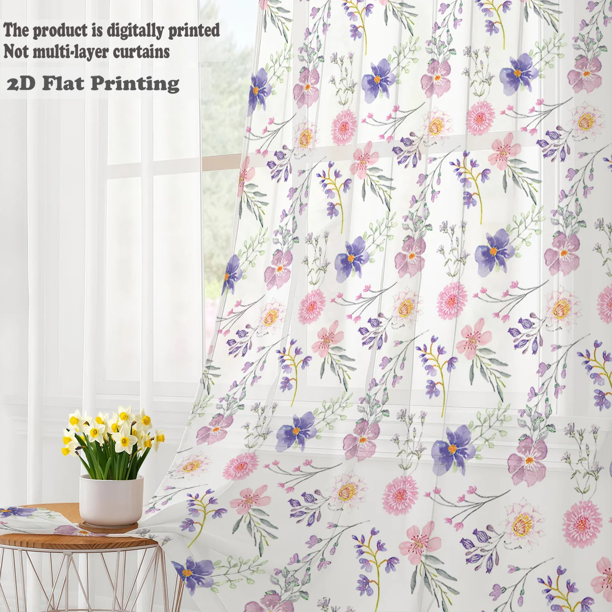 قطعة واحدة نافذة نمط الأزهار الستار شير الطازجة لينة ضوء البلد النمط الفرنسي الشمال يشعر قضيب جيب نافذة لوحة