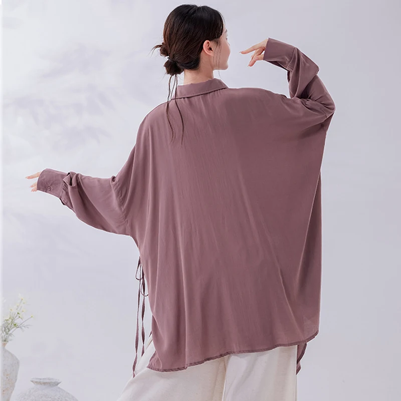 Women Yoga Top Long Loose Shirt Adult Modern Dance Cover Up Waist Tied Irregular Hem Classical Jazz Dancewear Training Costume