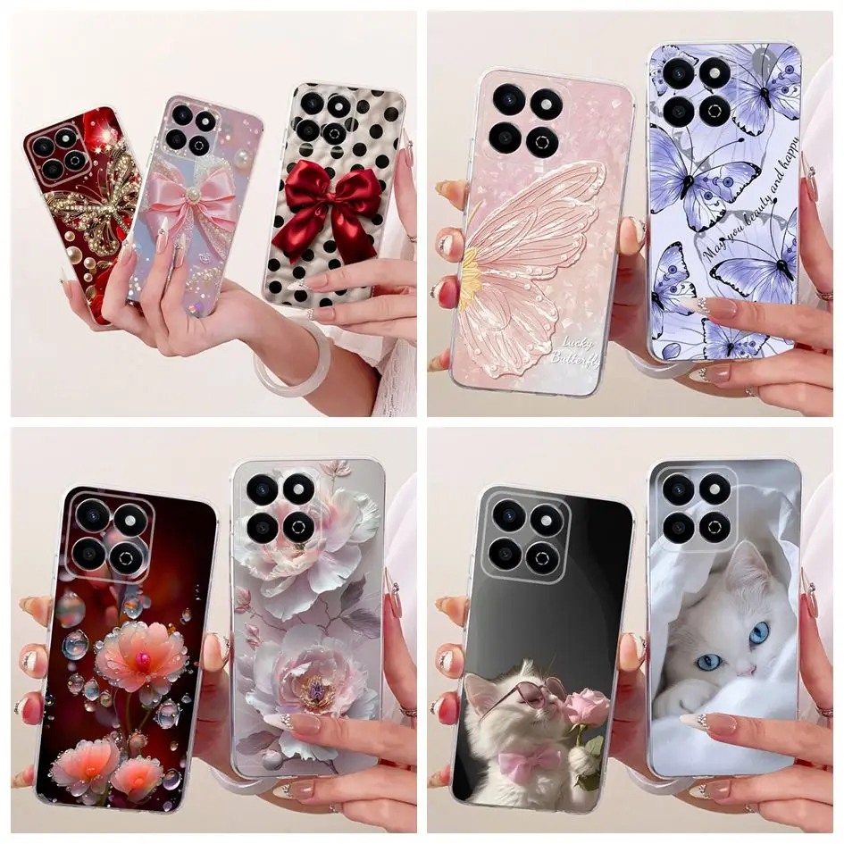 Für Honor 200 Smart Case Modische Blumen-Schmetterlings-Motive Weiche TPU Silikon Handyhülle Für Honor X7C 200Smart Play 9T 5G Fundas