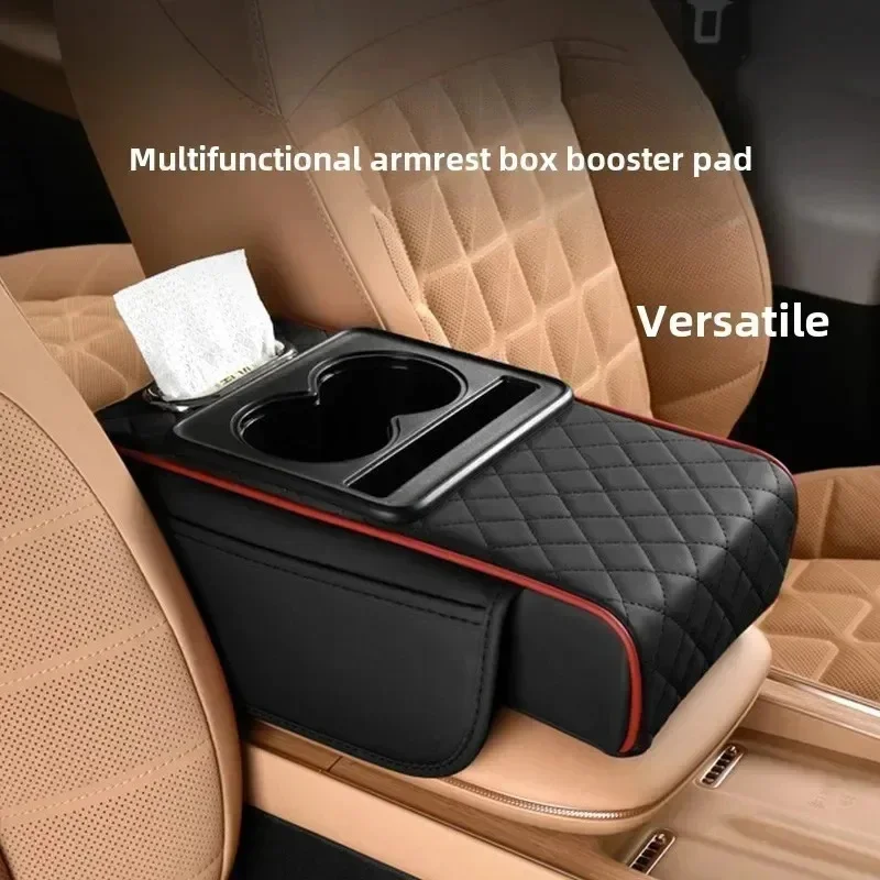 Stocking Stuffers Car Armrest Storage Box, Center Console Organizer, Armrest Heightening Cushion with Cup Holder, Multi-Purpose