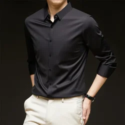New Men's Business Casual Long Sleeved Solid Color Shirt Wrinkle Resistant Wrinkle Free Comfortable All Season Versatile Top