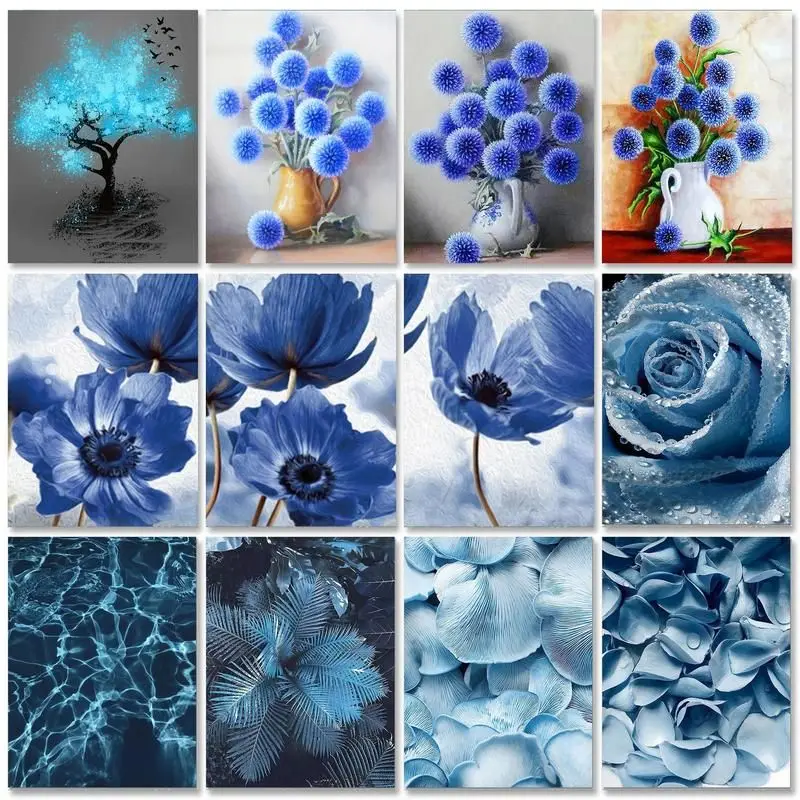 

RUOPOTY Blue Flowers Diy Paint By Number For Beginner Modern Wall Art Picture On Numbers Handicrafts Diy Ideas For Home Decors