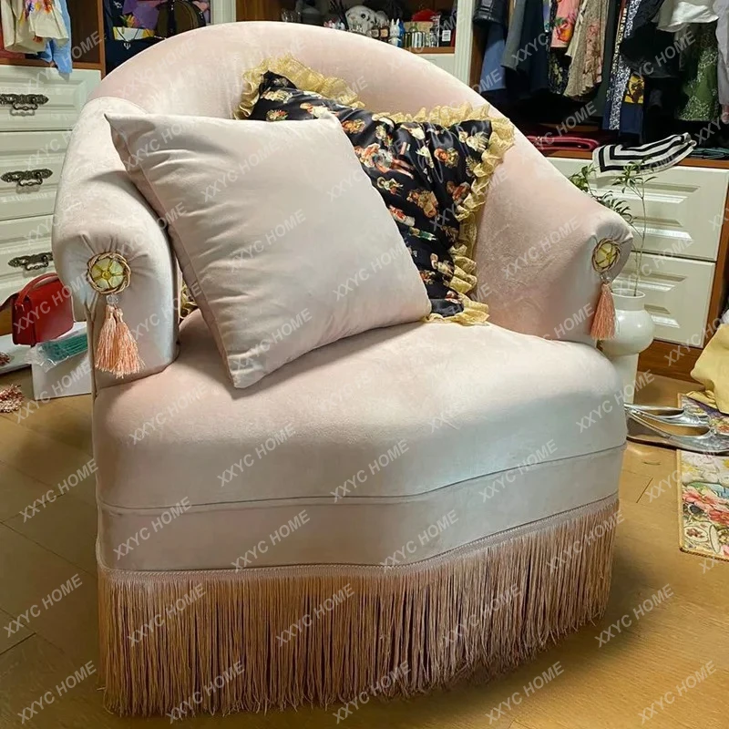 M Retro style velvet fringed single sofa dirty pink flow designer live well style taro round armrest leisure chair