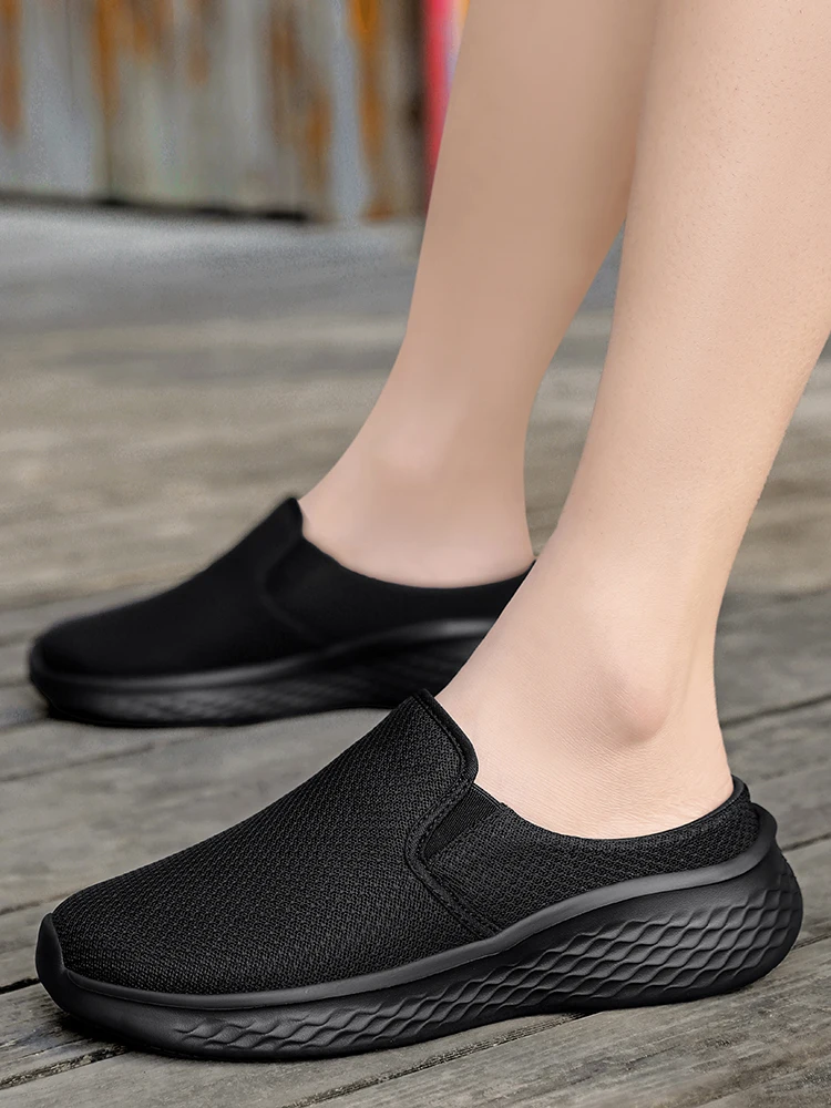 Summer Mesh Half Shoes for Men Mules Open Back Casual Shoes Closed-toe Loafers Slippers Backless Slides Sandal Slip On Flats
