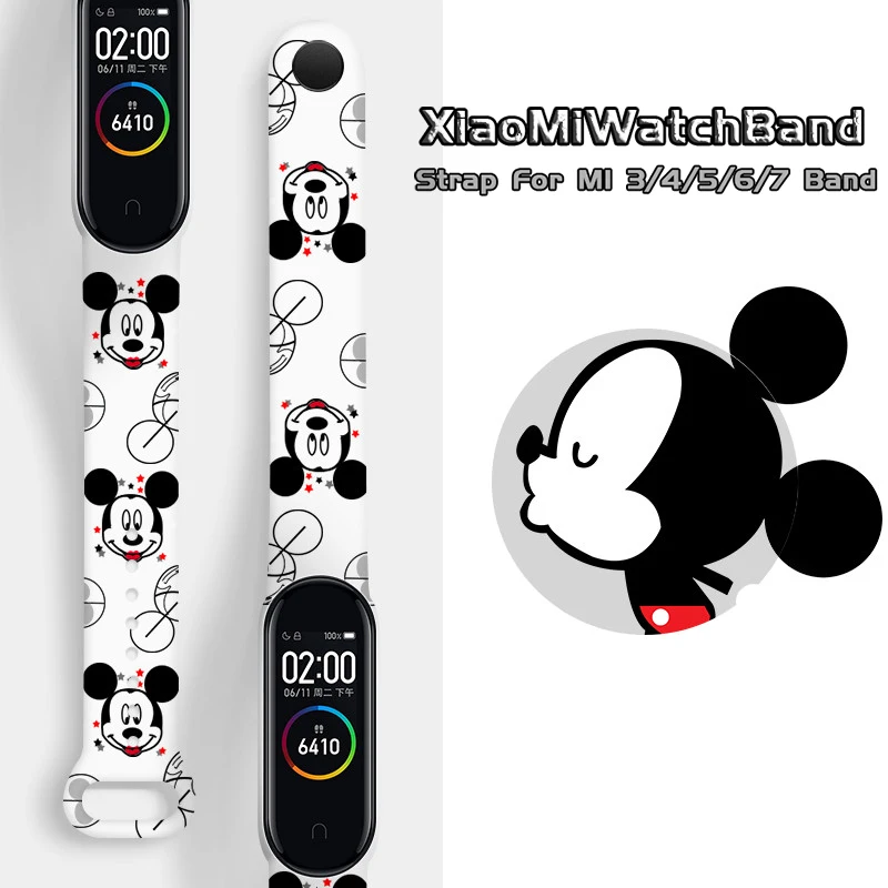 Disney Cartoon Strap Suitable for Xiaomi 3/4/5/6/7NFC Mi Band Mickey Minnie Printing Wristband New Strap Watch Decoration Gift