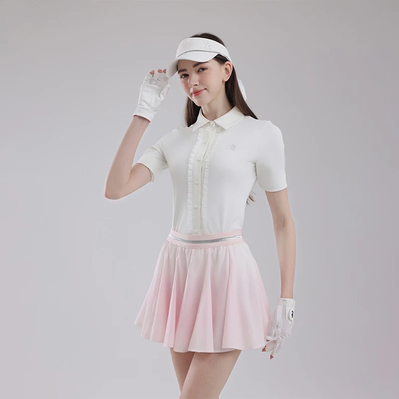 PL Golf Wome Short Sleeved Polos Shirts Ruffle Elegant Sports Top Lady Slim Short Skirt with Inner Short Pleated Golf Tutu Skort