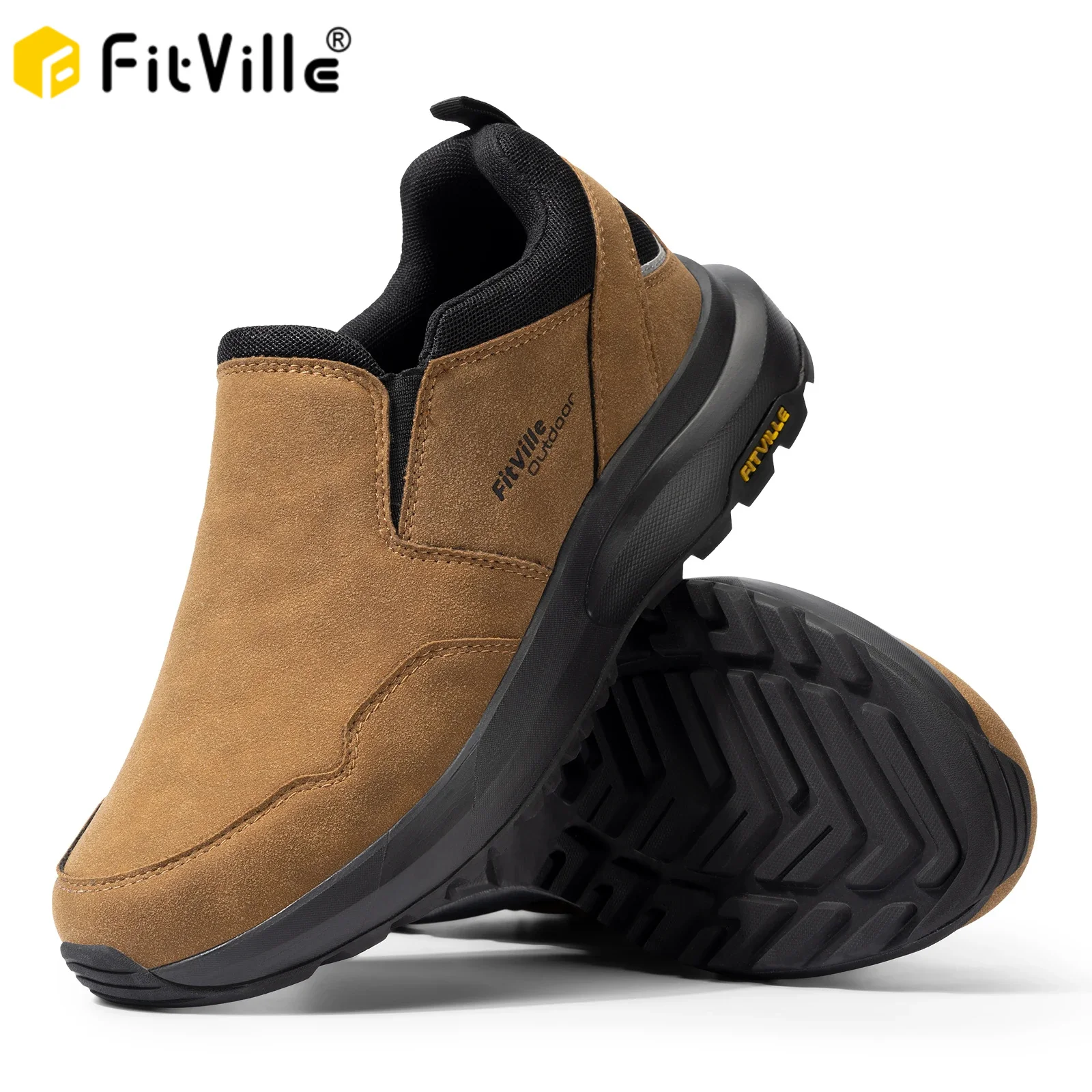 FitVille Men's Shoes Wide Hiking Comfortable  Slip on Loafers Go Walking and Trekking Trails  Sneakers with Arch Support