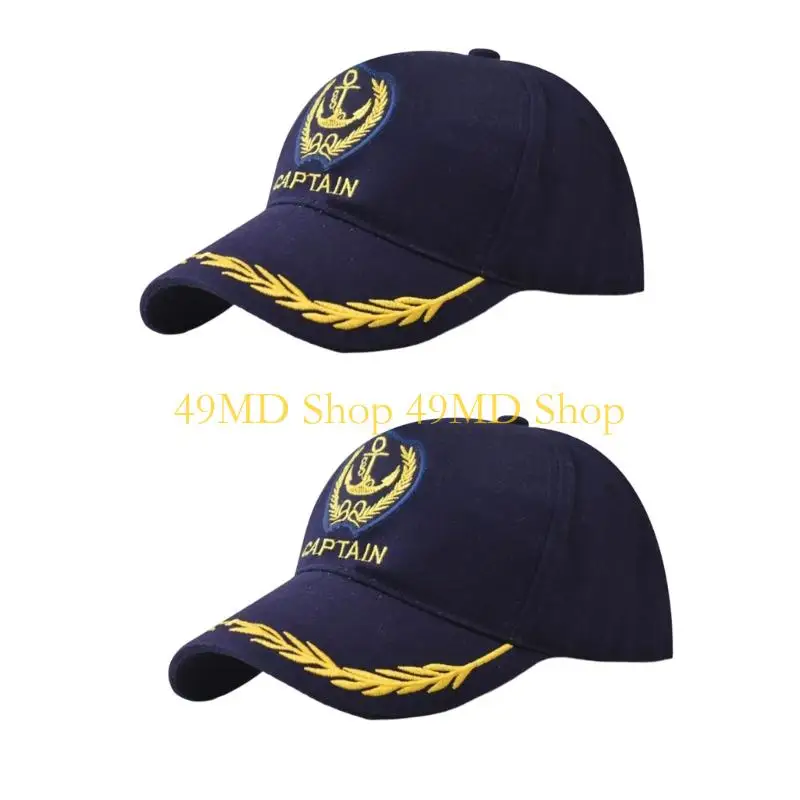 49MD 2Pcs Daily Wear Captain Baseball Cap with Cotton Adjustable Design, Embroidered Badge, and Travel Outdoor Party Appeal