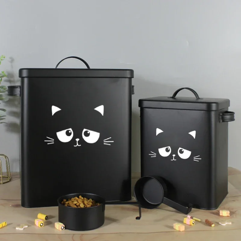 Black Cat Square Storage Boxes for Pets Dog Food Freshen Kitchen Rice Flour Powder Laundry Container Bins Storage Box Organizer