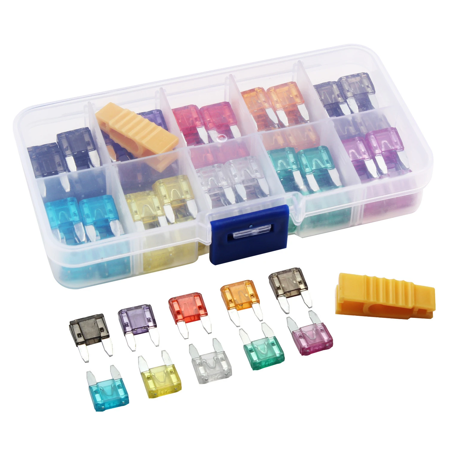 120Pcs Profile Small Size Blade Car Fuse Assortment Set Auto Car Truck 2/3/5/7.5/10/15/20/25/30/35A Fuse with Plastic Box Clip