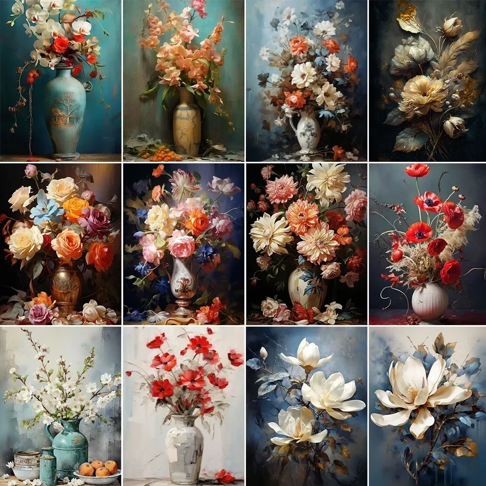 

586561 Diy Acrylic Paint By Numbers Adults Wall Art Handicraft Painting For Living Room Home Decoration Classical Flowers