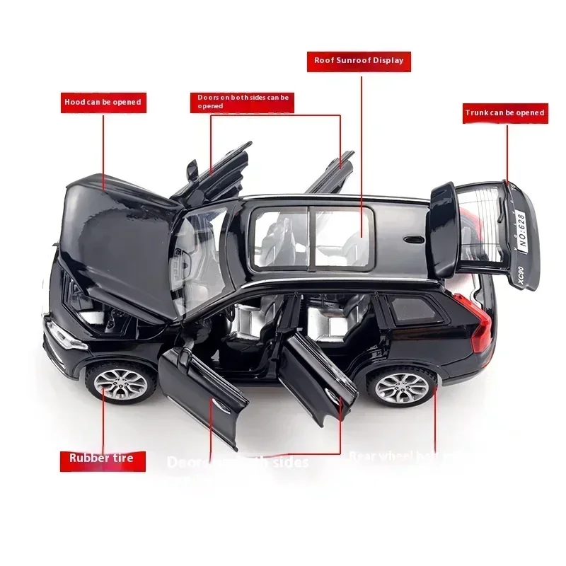 VOLVO XC90 SUV modelo de coche de aleación, juguete de Metal fundido a presión, sonido y luz, adornos de Control Central, regalo para niños, 1:32