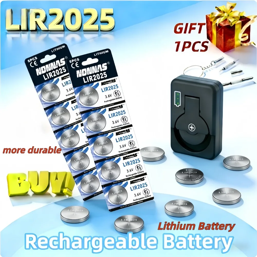 

3.6V LIR2025 Rechargeable Lithium Button Coin Battery LIR2025 CR2025 for Car Keys Toys Remotes Small Electronics