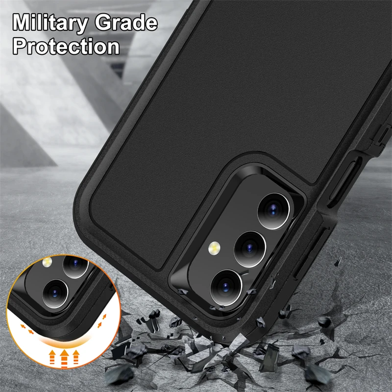 3 in 1 Heavy Armor Shockproof Defend Phone Case For Samsung Galaxy A16 A06 A15 A14 A54 5G Hard Plastic Frame Soft TPU Back Cover