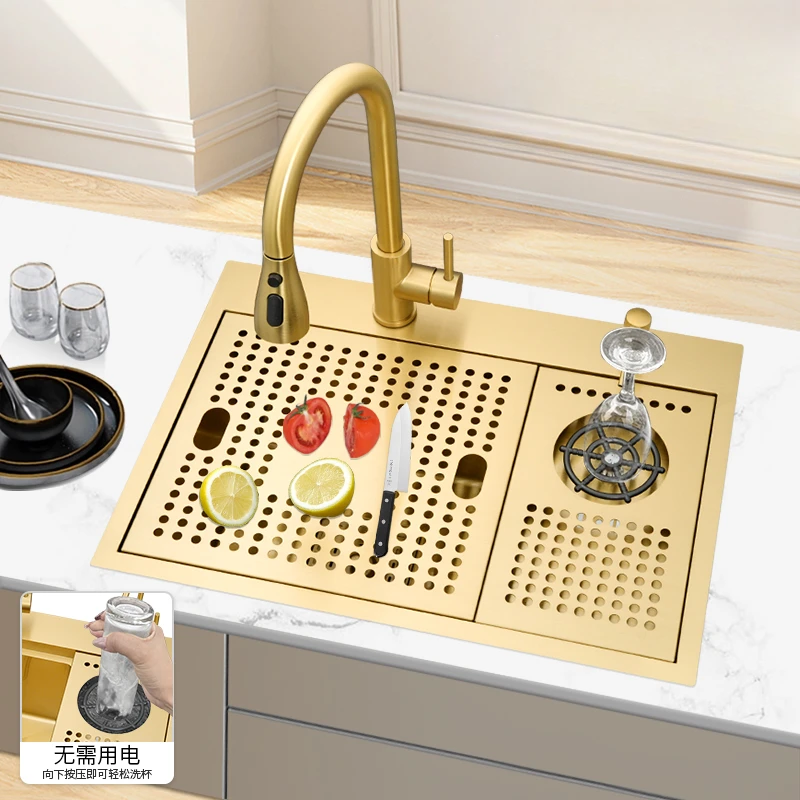 

Golden Commercial Milk Tea Shop Water Bar Counter Sink with High Pressure Cup Washers Middle Island Platform