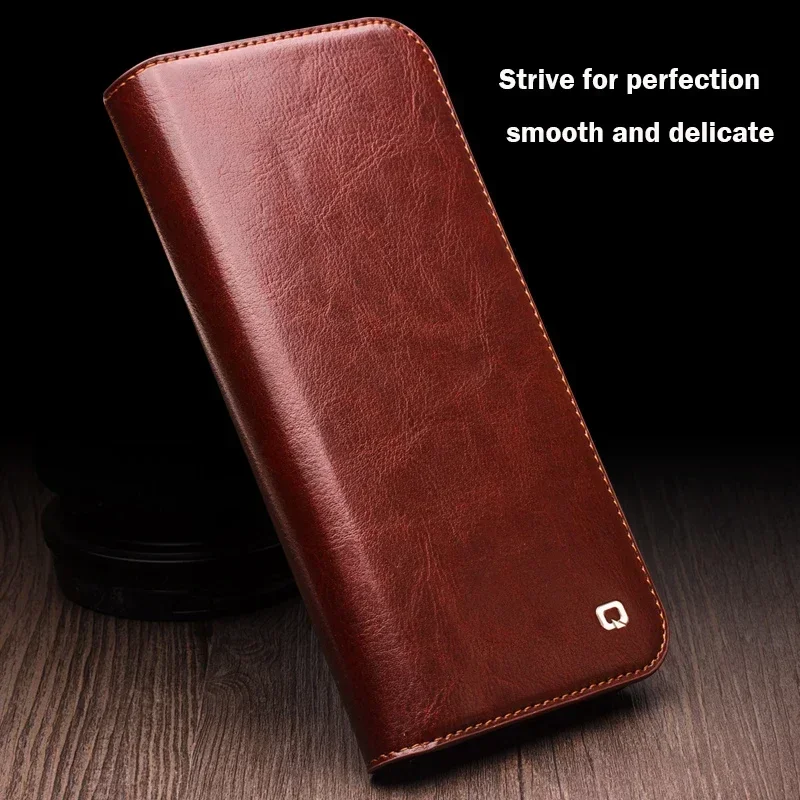 QIALINO Luxury Thin Case for iPhone15 14 13 12 11 Pro Max Mini Genuine Leather Fashion Cover for XR XS Max 7 8 14 Plus Card Slot