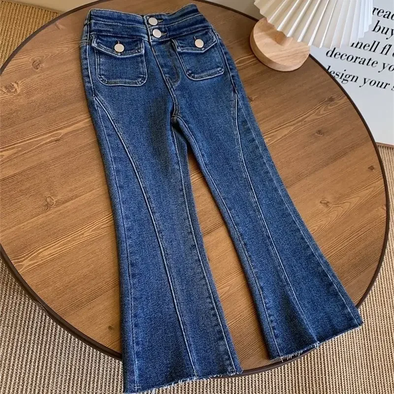 

Girls Jeans Spring and Autumn New Big Girl Fashionable Slim Fit Jeans Flare Pants High Waist Children's Pants