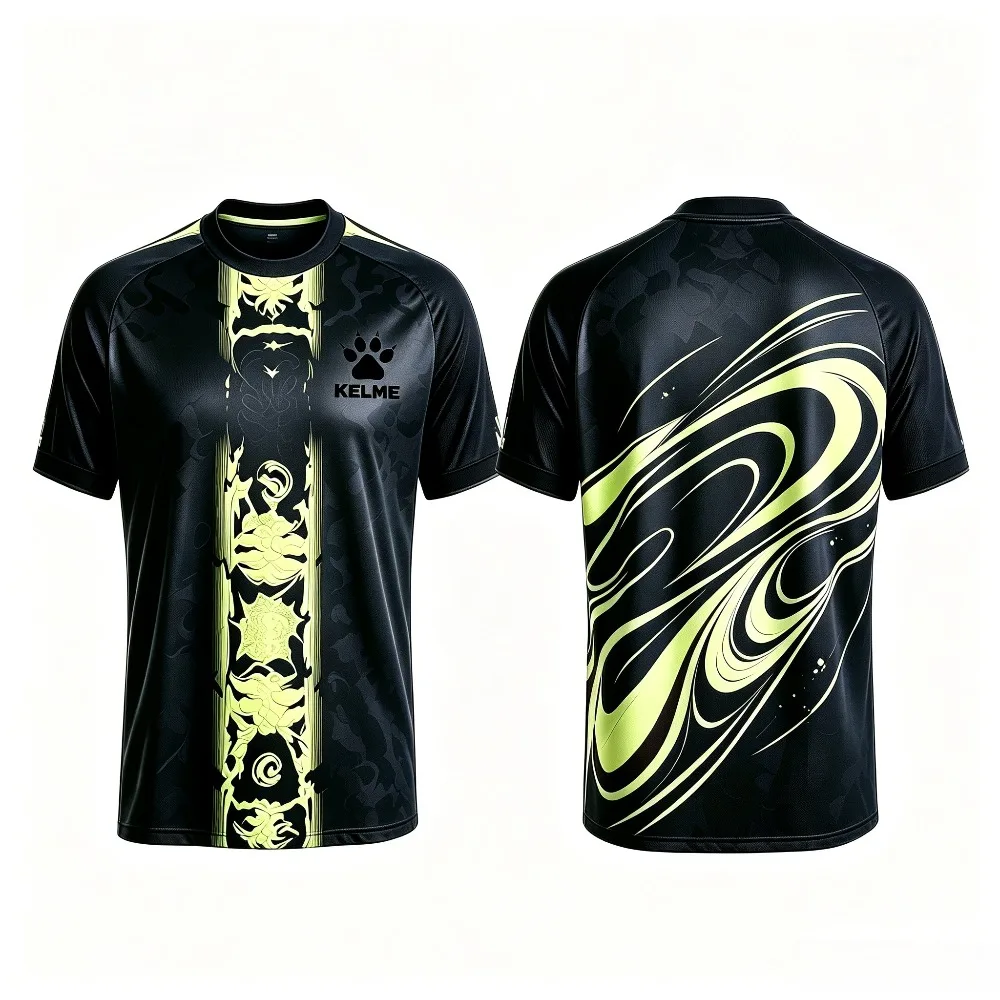 Men Sports T-Shirt Chinese Style Swirl Graphic Quick Dry Short Sleeve Training Breathable Soccer Jersey Tee