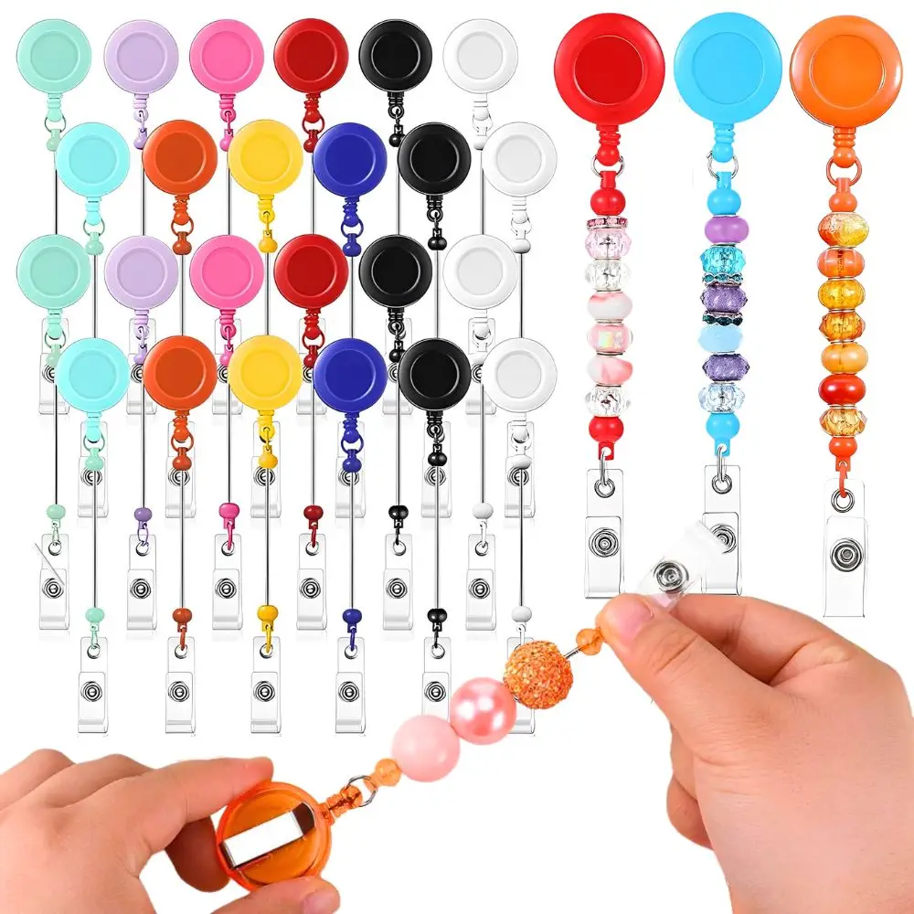5/10/15pcs DIY Bead Retractable Badge Reel, ID Name Tag Holder Clip, Nurse Teacher Office Decoration Supply YMY
