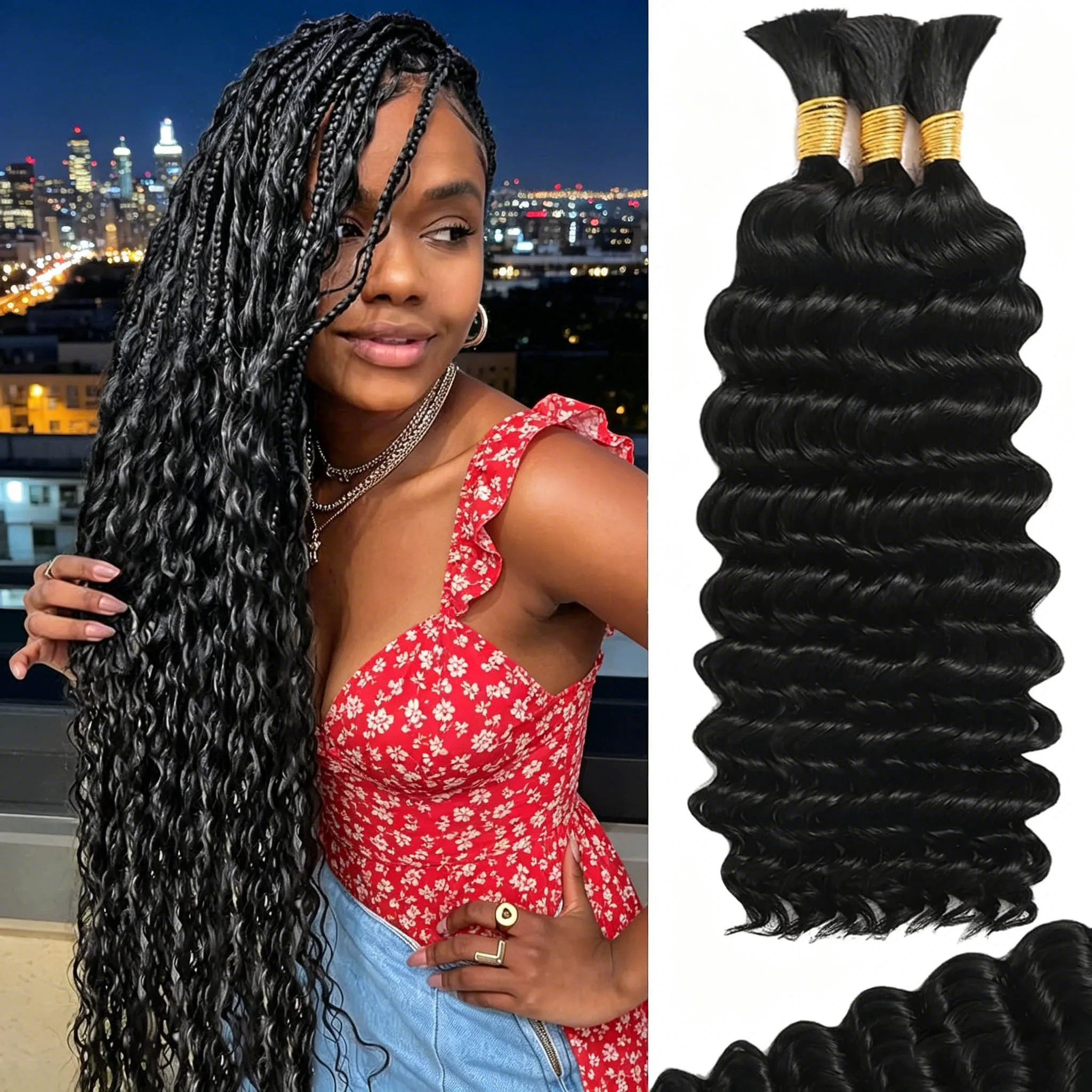 

Deep Curly Human Hair Bundles Double Weft 26Inch Remy Unprocessed Raw Virgin Human Hair Deep Wave Extensions 3 4 Bundles
