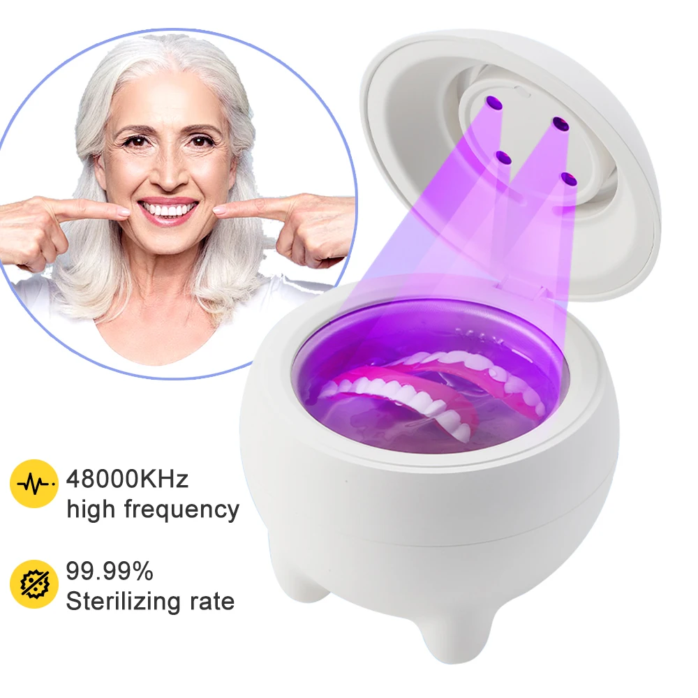 Mini Ultrasonic Cleaner with UV Light Ultrasonic Bath Dental Retainer Teeth Mouth Guard Ultra Sonic Cleaner Denture Desinfection