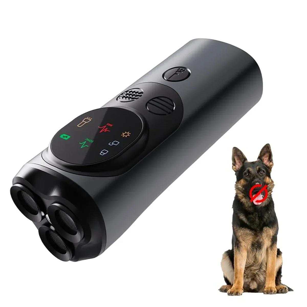 

Ultrasonic Dog Repeller Anti Barking Device 3 Heads Dog Training Deterrent with LED Flashlight Rechargeable Bark Control for Pet