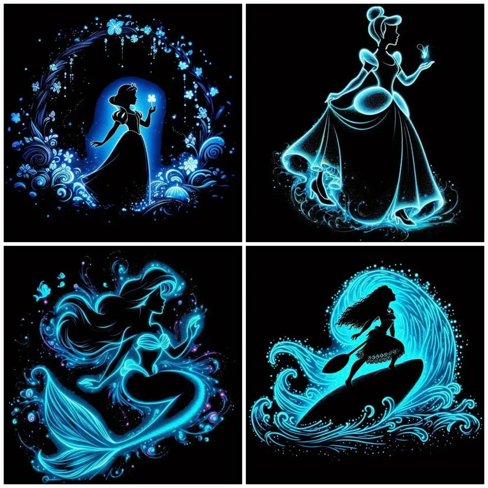 Disney Diamond Mosaic Princess Cinderella DIY Cartoon Mermaid Ariel Diamond Painting Moana Shadow Embroidery Snow White Wall Art