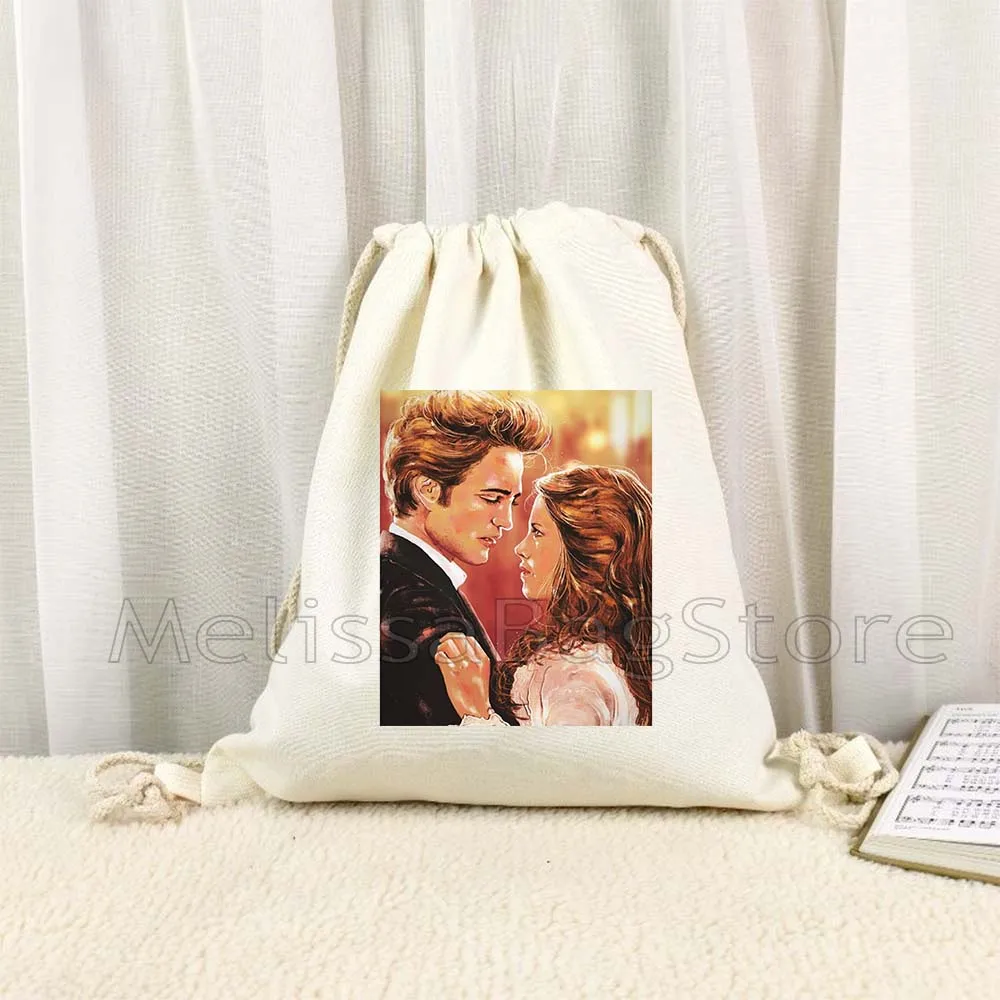 Classic Movie The Twilight Saga Edward and Bella Teen Wolf Gifts Canvas Drawstring Backpack Bags Sports Gym Sackpack String Bag