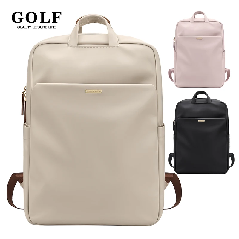 GOLF Women Elegant Backpacks Nylon Laptop Backpack 16 Inch Waterproof Slim Back Pack Office Ladies Computer Bag Solid Shockproof