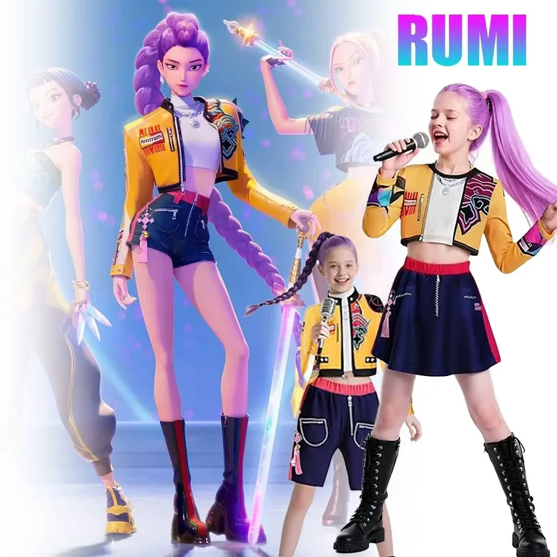 Kpop Rumi Zoey Mira Party Girls Demon Costume Hunters Cosplay Outfit Jacket Top Shorts Kids Halloween Costumes Singer Cosplay