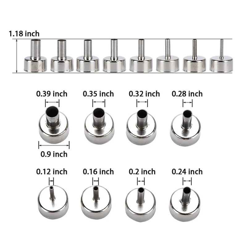 9Pcs/Set Welding Nozzle Parts For Hot Air Gun-Tool Different Sizes Nozzles For 8858 8898 858D 8586 Multifunction Use Nozzle