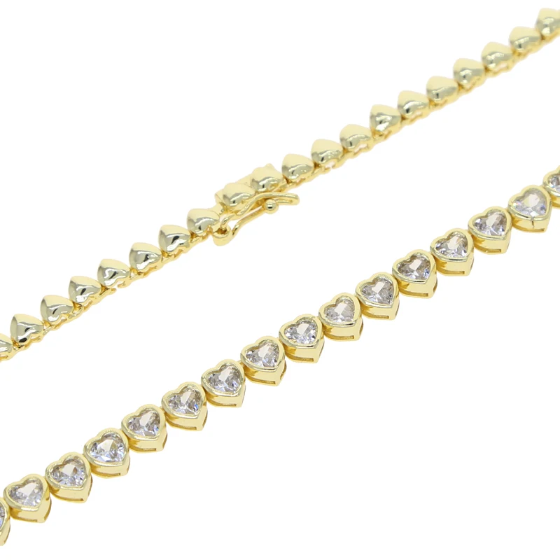 Drop Ship Hip Hop Women Lady Necklace Paved 5a Heart Cz Tennis Choker Necklace Gold Rose Silver Color For Party Wedding Jewelry