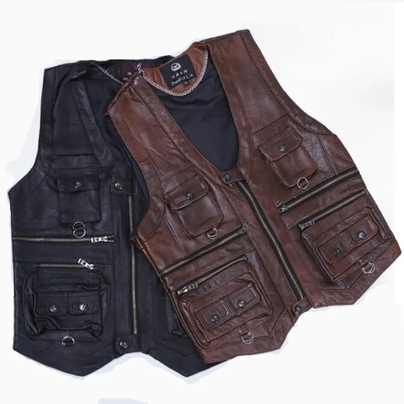 

Men Genuine Leather Vest Waistcoat Leisure Reporters Suit Men Cowhide Vest