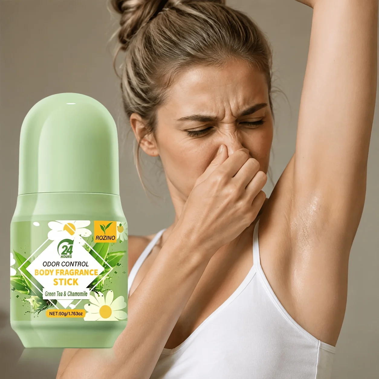 ROZINO Body Fragrance Stick 50g, Odor Control Deodorant Stick with Green Tea & Chamomile, Long Lasting Fresh Scent, Portable Solid Fragrance for Daily Body Care, Easy to Apply, Unisex Personal Care