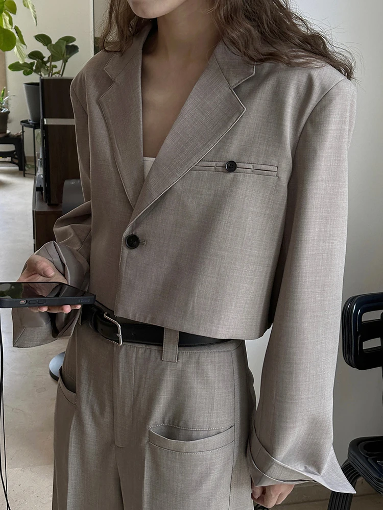 [LANMREM] High Waist Short Blazers For Women Solid Single Button Office Lady Fit Jackets Female Coats 2024 Autumn New 26D8622