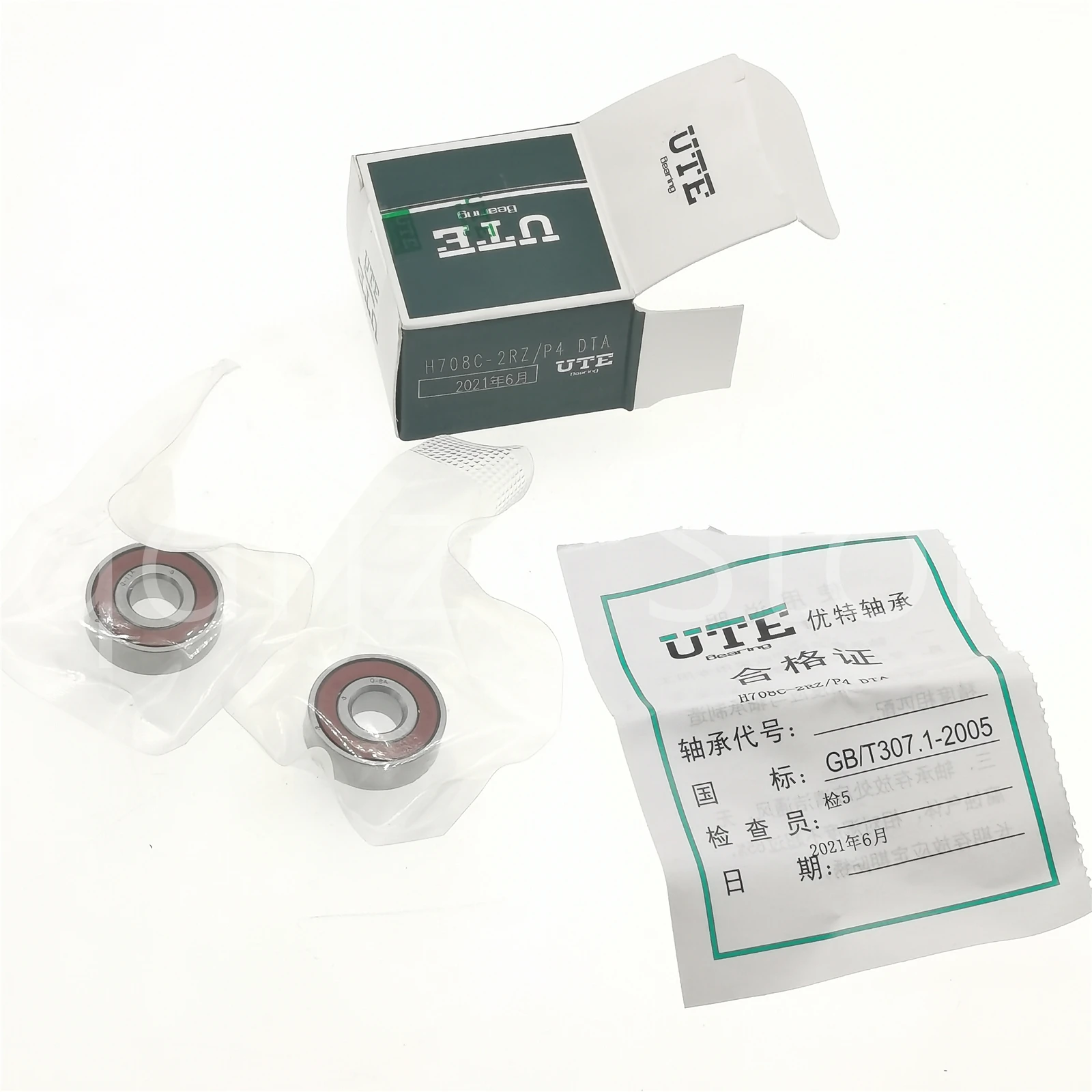 UTE miniature angular contact ball bearings H708C-2RZ/P4-DTA = S708CE/P4ADT side sealed