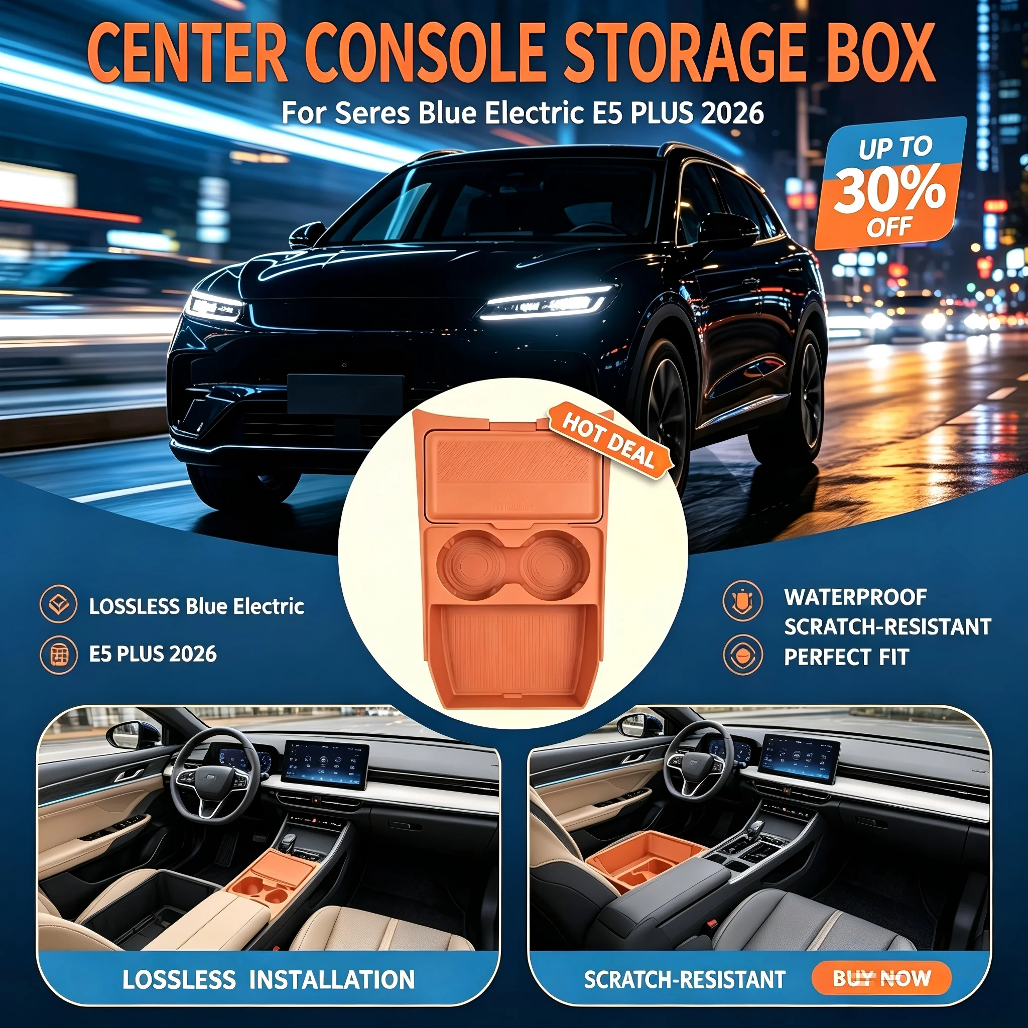 Silicone Lower Center Console Drop-in Storage Organizer Tray Mod Parts For SERES Blue Electric E5 PLUS 2026