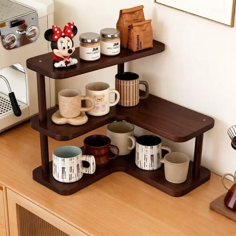3‑Tier Bamboo Corner Storage Shelf Multifunctional Countertop Organizer Mugs Cups Tea Coffee Sundries Storage Rack Home Decor