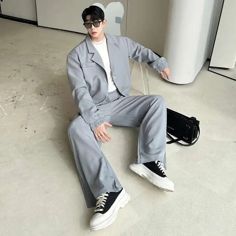 LUZHEN Spring Blazer Neck Casual Jacket Men's Fashion 2026 Street Loose Straight Casual Pants Wide Leg New Two-piece Sets JY8243 view 5