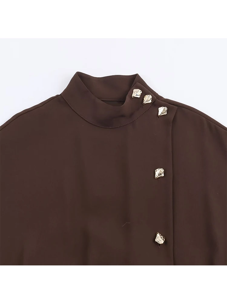 Robe asymétrique à manches longues pour femmes, décoration de boutons en métal avec ceinture, à la mode, robe de soirée élégante, nouvelle collection automne 2025