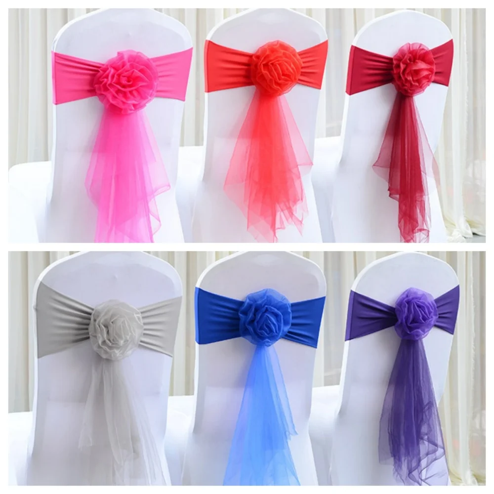 

Flower Chair Back Strap High-Quality European Floral Sash Organza Ribbon Decoration Floral Chair Sashes For Chair Back Decor