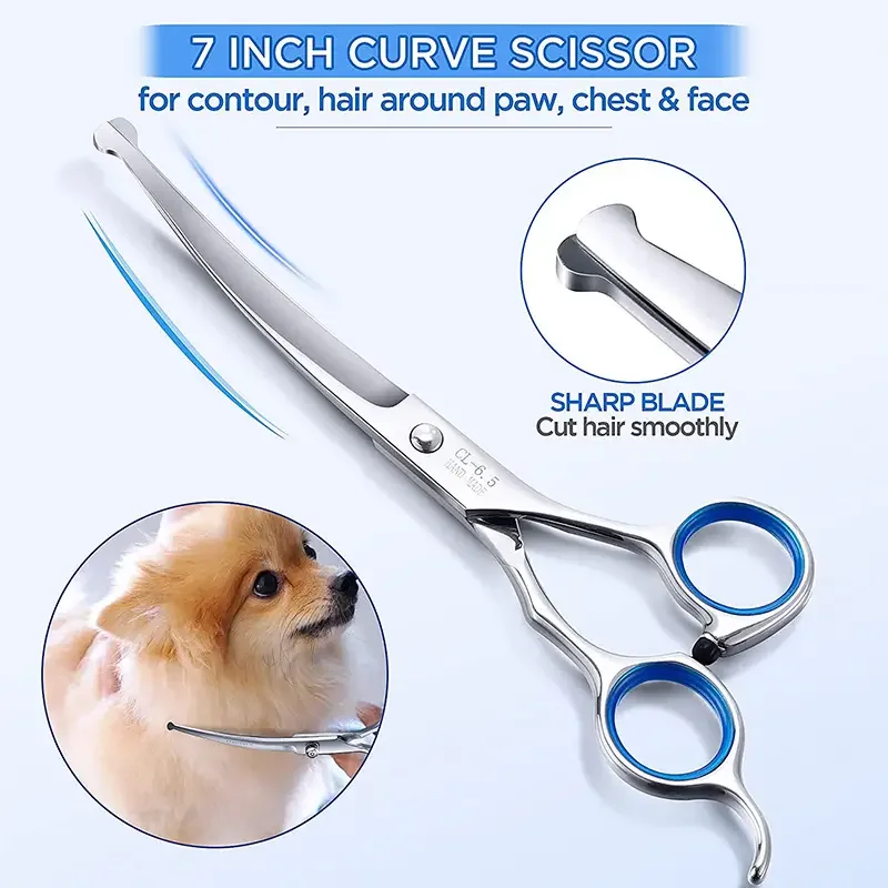 Professional Dog Grooming Scissors with Safety Round Tips,Heavy Duty Titanium Stainless Steel Up-Curved Pet Grooming Scissors