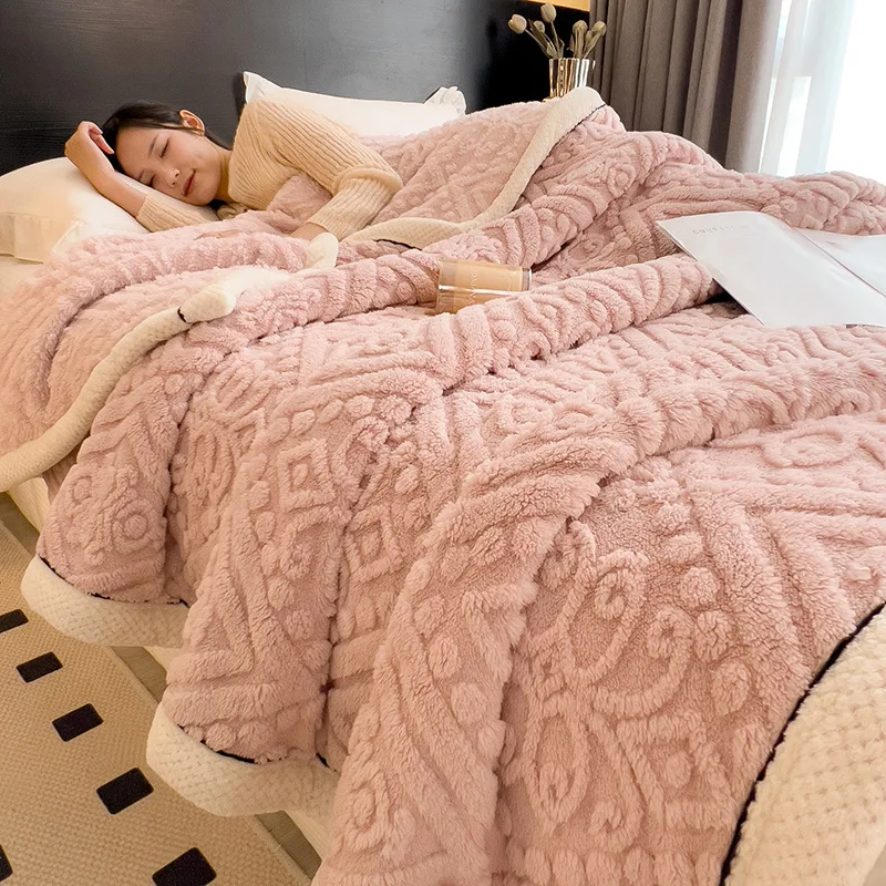 Carved Bed Blankets Sofa Warm Winter Blanket Throw Fluffy Queen Size Pink Plush Soft Flannel Nap Blanket Living Room Adults Kids