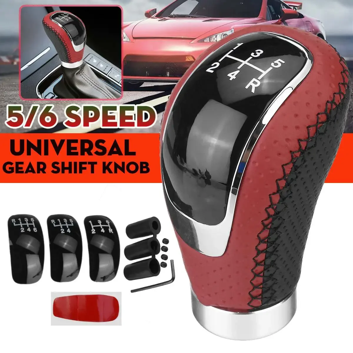 

5/6 Speed Manual Car Gear Shift Knob Shifter Gear Stick Lever Car Stitching PU Leather Gear Shift Knob Universal For Manual Cars