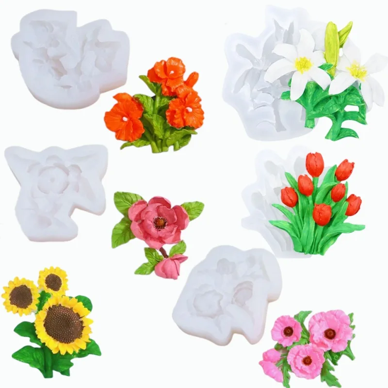 Flower Tulip fondant silicone mold aromatherapy gypsum epoxy DIY chocolate cake decoration baking tool