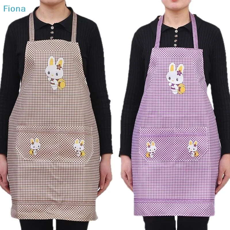 ✔Cartoon Rabbit Gingham Apron with Pockets,Waterproof Kitchen Apron for Women,Cooking Baking Cleaning Work Apron